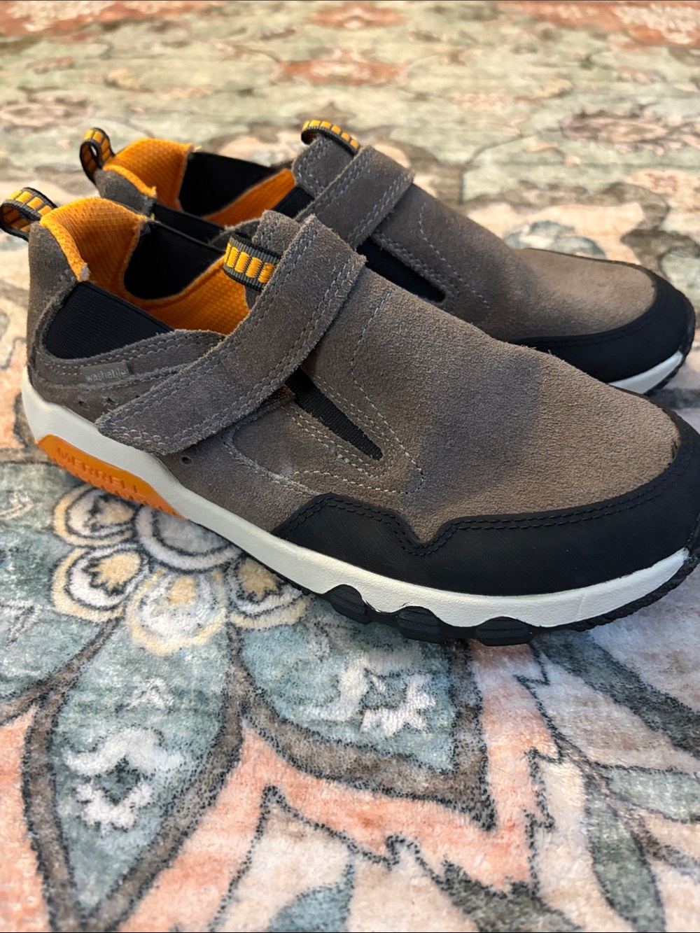 Merrell Kids Gray Suede Sneakers with Orange Lining